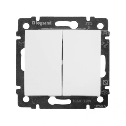 Выключатель 2-клавишный Legrand Valena Classic, 10АХ, 250V, автоматические клеммы, белый