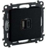 Зарядний пристрій з двома USB-роз'ємами тип А+типС Valena LIFE, 240V, 5V, 3A, матовий чорний