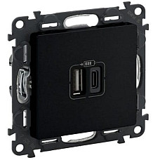 Зарядний пристрій з двома USB-роз'ємами тип А+типС Valena LIFE, 240V, 5V, 3A, матовий чорний