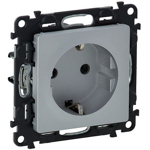 Розетка Schuko Legrand Valena LIFE, 16А, 250V, автоматические клеммы, алюминий
