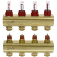 Розподільний колектор Danfoss FHF-F, 4+4 контури, з ротаметрами, латунь