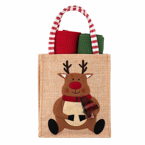 Подарочный набор полотенец в мешочке ARDESTO Christmas Deer 38х63см, 2шт, 100% хлопок, красный, зеленый