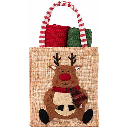 Подарочный набор полотенец в мешочке ARDESTO Christmas Deer 38х63см, 2шт, 100% хлопок, красный, зеленый