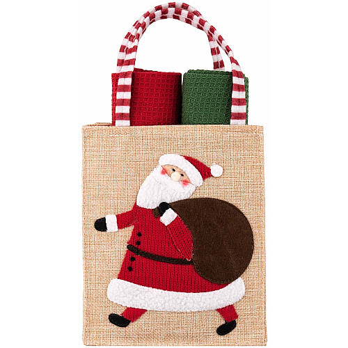 Подарунковий набір рушничків в мішечку ARDESTO Christmas Santa 38х63см, 2шт, 100% бавовна, червоний, зелений