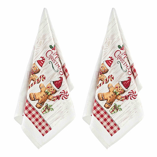 Подарочный набор полотенец в коробке ARDESTO Christmas Gingerbread 38х63см, 2шт, 100% хлопок, красный