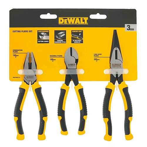 Набор инструментов шарнирно-губцевых DeWALT LASER HARDENED плоскогубцы, длинногубцы, кусачки 3шт