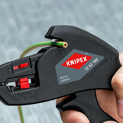 Знімач ізоляції KNIPEX, автоматичний, 0.2-6мм2 кусачки, регулювання довжини, 180мм, 0.151кг