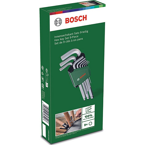 Ключі шестигранні Bosch, кулястий наконечник, 1.5-10мм, CrV, набір 9шт