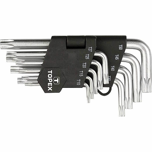Ключі Torx TOPEX, короткі, CrV, T10-T50, набір 9шт