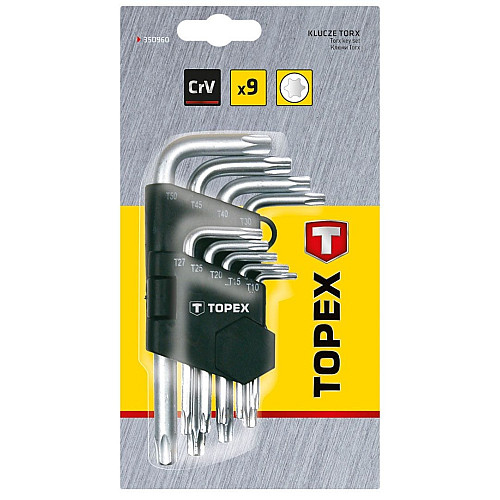Ключі Torx TOPEX, короткі, CrV, T10-T50, набір 9шт
