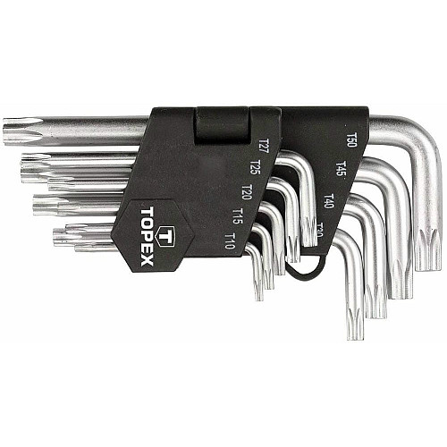 Ключі Torx TOPEX, короткі, CrV, T10-T50, набір 9шт