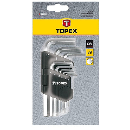 Ключі шестигранні TOPEX, короткі, CrV, 1.5-10мм, набір 9шт