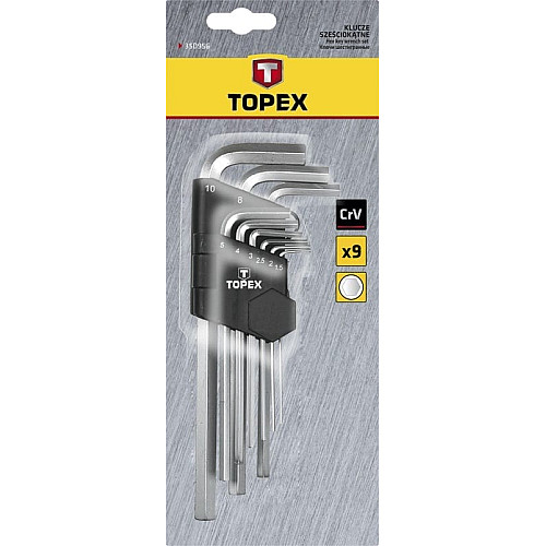 Ключі шестигранні TOPEX, довгі, CrV, 1.5-10мм, набір 9шт
