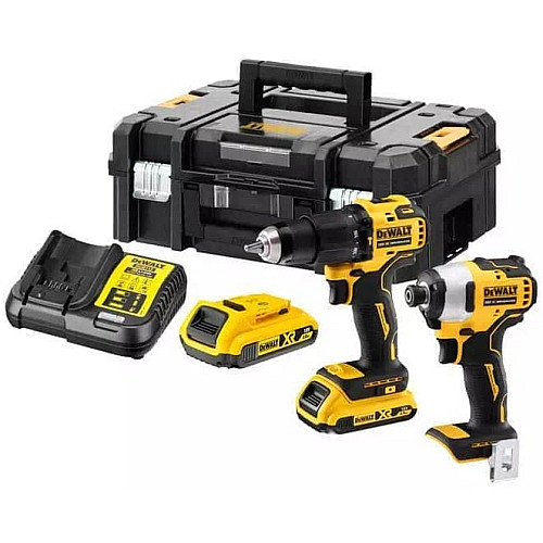 Набір із двох акумуляторних інструментів DeWalt 18В XR дриль-шурупокрут DCD709 шурупокрут ударний DCF80 акб 2х2А·год ЗП та кейс 5.9кг