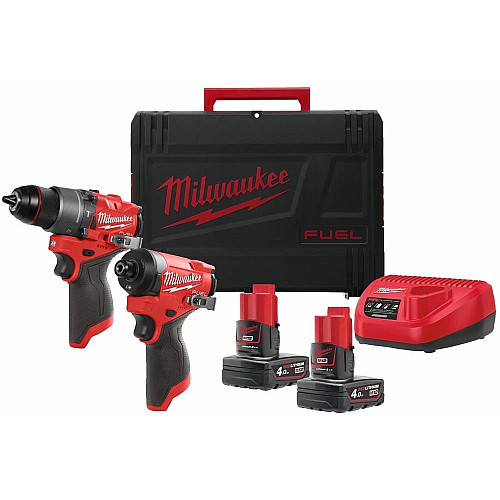 Набор из двух аккумуляторных инструментов Milwaukee M12 FPP2A2-402X шуруповерт-дрель M12 FPD2-0 вертолет M12 FID2-0 акб М12 2х4А·час ЗП C12C кейс