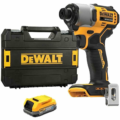 Шуруповерт ударный аккумуляторный DeWalt XR Li-Ion PowerStack 18В 1х1.7А·час 192Нм 3200об/мин 4200уд/мин кейс 0.88кг без ЗУ
