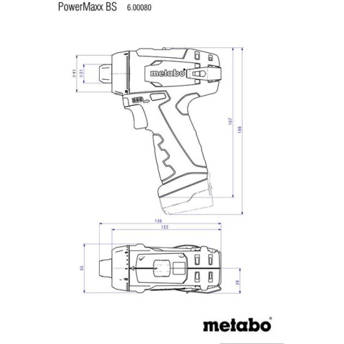 Шурупокрут-дриль акумуляторний Metabo PowerMaxx BS BASIC 12В 2х2А·год 17·34Нм 0-360·0-1400об/хв 0.8кг