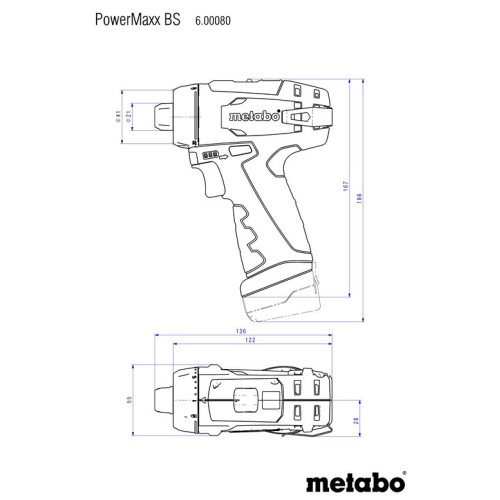 Шурупокрут-дриль акумуляторний Metabo PowerMaxx BS Basic 10.8В 2х2.0А·год 17·34Нм 0-360·0-1400об/хв 0.75кг