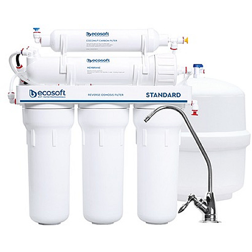 Фільтр зворотного осмосу Ecosoft Standard 5-50M PRO з мінералізатором, мембрана 50gpd, кран капля, дренаж 1:2