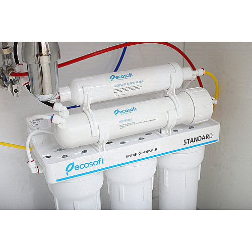 Фільтр зворотного осмосу Ecosoft Standard 5-50M PRO з мінералізатором, мембрана 50gpd, кран капля, дренаж 1:2