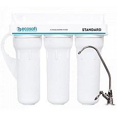 Фільтр проточний тристадійний Ecosoft Standard, покращений комплект картриджів з Ecomix, кран капля