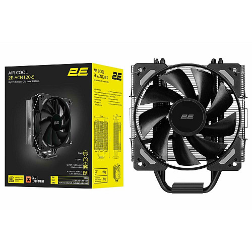 Процессорный кулер 2E GAMING Air Cool ACN120-S, LGA1851, 1700, 1366, 1200, 115x, AM5, AM4, AM3, AM3+, AM2, AM2+, FM2, FM1, 4pin PWM, TDP 18