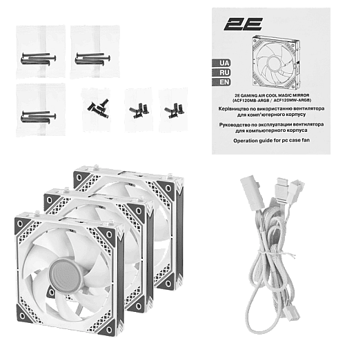 Корпусні вентилятори 2E GAMING Air Cool Magic Mirror ACF120MW-ARGB, 3x120мм, 2000rpm, 4pin PWM +5VARGB, 20.5dBa, білий