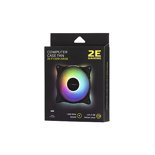 Корпусний вентилятор 2E GAMING F120IR-ARGB, 120мм, 1200rpm, 3pin, 3pin +5VARGB, 25.3dBa, чорний