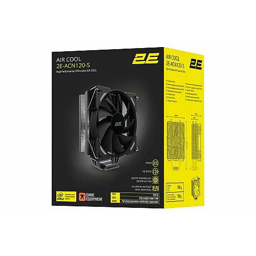 Процессорный кулер 2E GAMING Air Cool ACN120-S, LGA1851, 1700, 1366, 1200, 115x, AM5, AM4, AM3, AM3+, AM2, AM2+, FM2, FM1, 4pin PWM, TDP 18