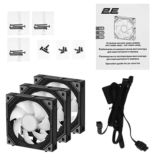 Корпусные вентиляторы 2E GAMING Air Cool Magic Mirror ACF120MB-ARGB, 3x120мм, 2000rpm, 4pin PWM +5VARGB, 20.5dBa, черный