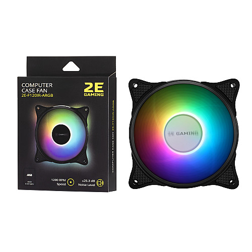 Корпусний вентилятор 2E GAMING F120IR-ARGB, 120мм, 1200rpm, 3pin, 3pin +5VARGB, 25.3dBa, чорний