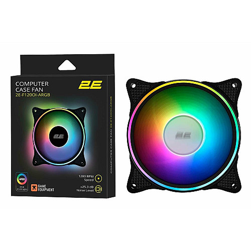 Корпусный вентилятор 2E GAMING F120OI-ARGB, 120мм, 1200rpm, 3pin, 3pin+5VARGB, 25.3dBa, черный