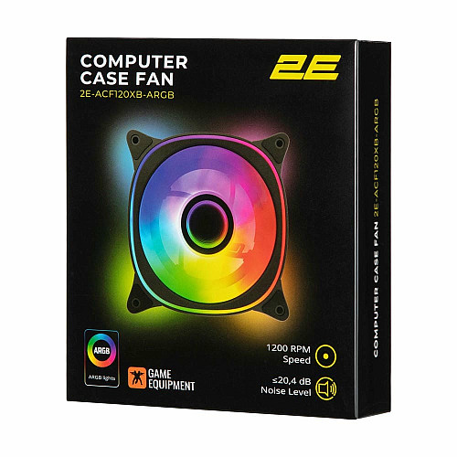Корпусний вентилятор 2E GAMING Air Cool X Fan ACF120XB-ARGB, 120мм, 1200rpm, 3pin, 3pin +5VARGB, 20,4dBa, чорний