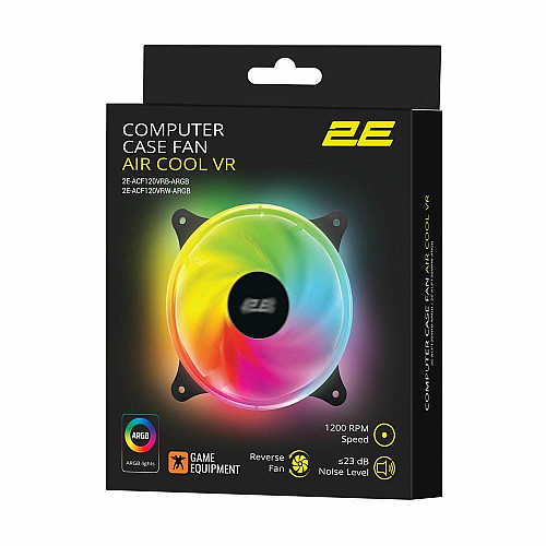 Корпусний вентилятор 2E GAMING Air Cool ACF120VRB-ARGB 120мм, 1200rpm, 4pin, 23dBa, reversed, чорний