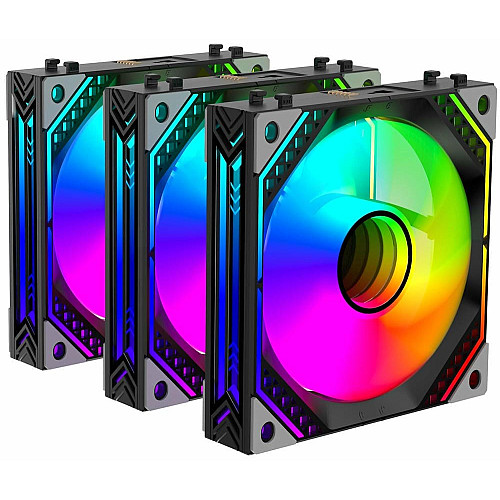 Корпусные вентиляторы 2E GAMING Air Cool Magic Mirror ACF120MB-ARGB, 3x120мм, 2000rpm, 4pin PWM +5VARGB, 20.5dBa, черный