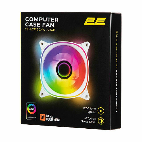 Корпусный вентилятор 2E GAMING Air Cool X Fan ACF120XB-ARGB, 120мм, 1200rpm, 3pin, 3pin +5VARGB, 20,4dBa, белый
