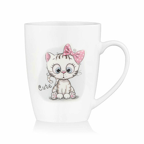Чашка с ложкой ARDESTO Cute, 320мл, фарфор, нержавеющая сталь, белый