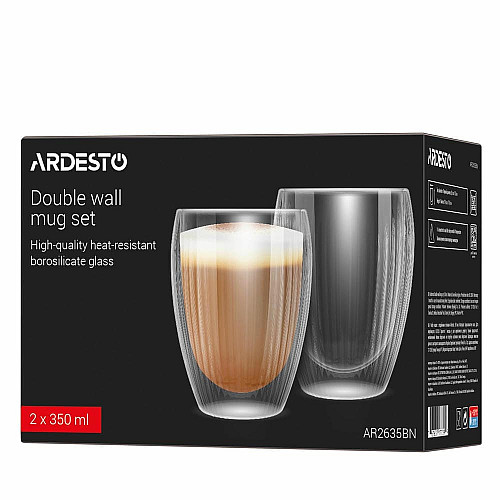 Набор чашек с двойными стенками ARDESTO 350мл, 2шт, боросиликатное стекло, прозрачный