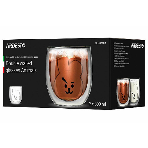 Набор чашек с двойными стенками ARDESTO Animals, 300мл, 2шт, боросиликатное стекло, прозрачный