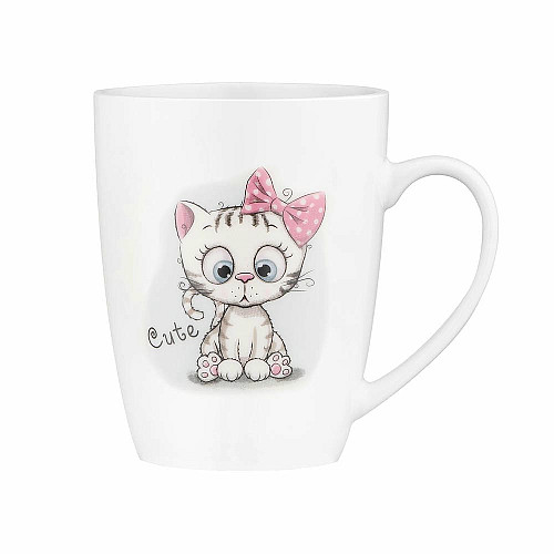 Чашка с ложкой ARDESTO Cute, 320мл, фарфор, нержавеющая сталь, белый