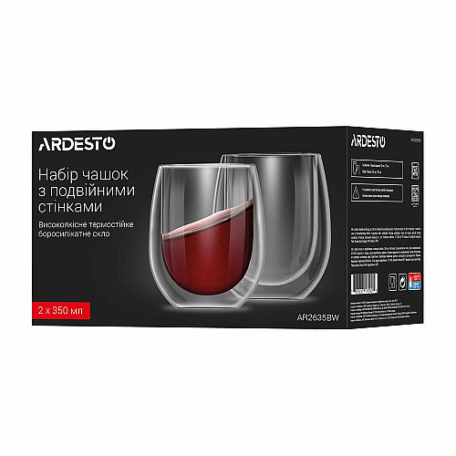 Набор чашек с двойными стенками ARDESTO, 350мл, 2шт, боросиликатное стекло, прозрачный