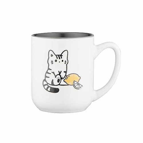 Чашка ARDESTO Cat, 380мл, керамика, бело-серый