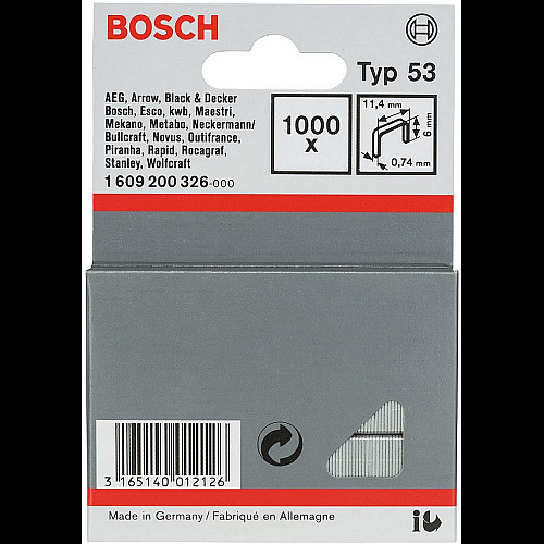 Скоби Bosch Professional тип 53, 6х11.4х0.74мм, 1000шт