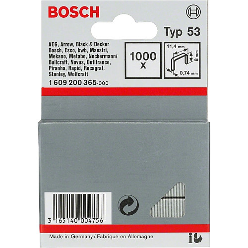 Скоби Bosch Professional тип 53, 8х11.4х0.74мм, 1000шт
