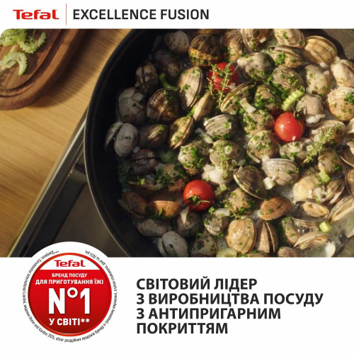 Мультисковорода Tefal Excellence Fusion, з кришкою, 24см, алюміній, скло, нержавіюча сталь, метал, чорний