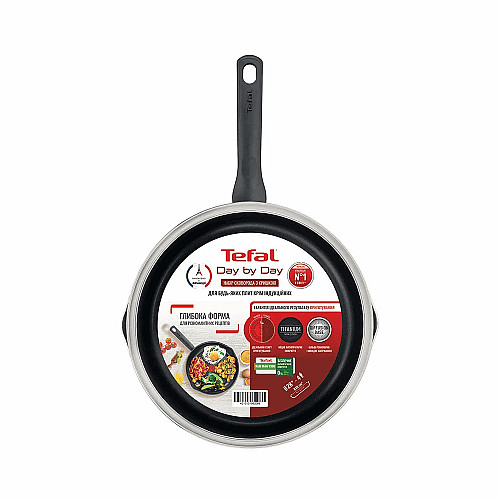 Сковорода с крышкой Tefal Day by Day, 28см, с крышкой, алюминий, бакелит, стекло, черный