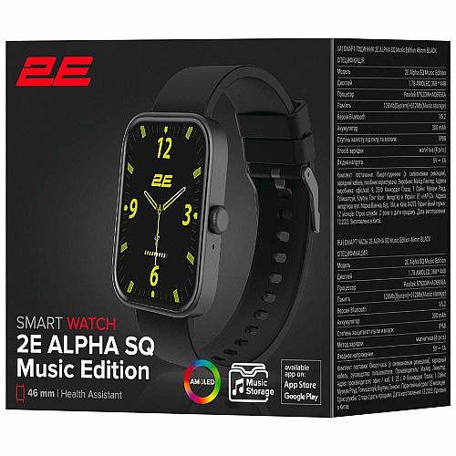 Смарт-часы 2E Alpha SQ Music Edition 46мм, 1.78