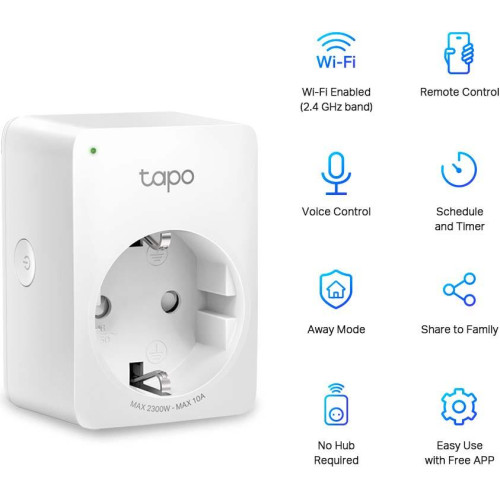 Розумна розетка компактна TP-LINK Tapo P100M N300 BT 10A