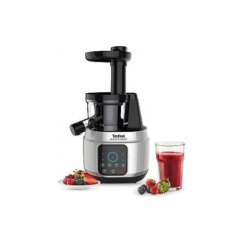 Соковыжималка Tefal Juice&Clean шнековая 150Вт, чаша-0.8л, жмых-0.8л, пластик, серебристо-черный