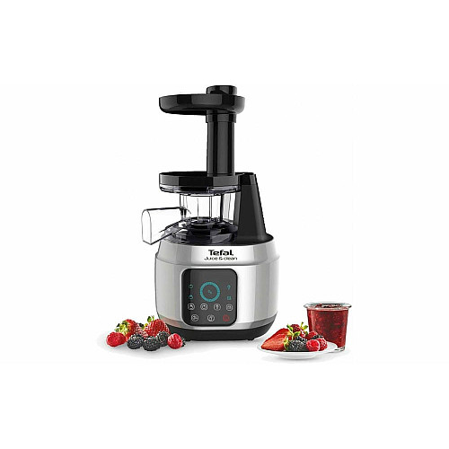 Соковыжималка Tefal Juice&Clean шнековая 150Вт, чаша-0.8л, жмых-0.8л, пластик, серебристо-черный